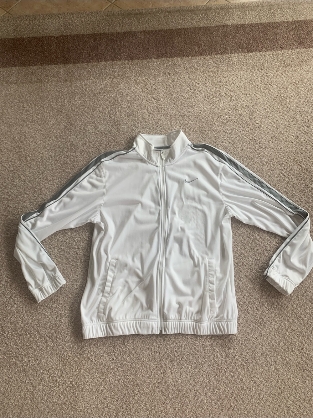 Nike White Track Jacket with Gray Shoulder Stripes